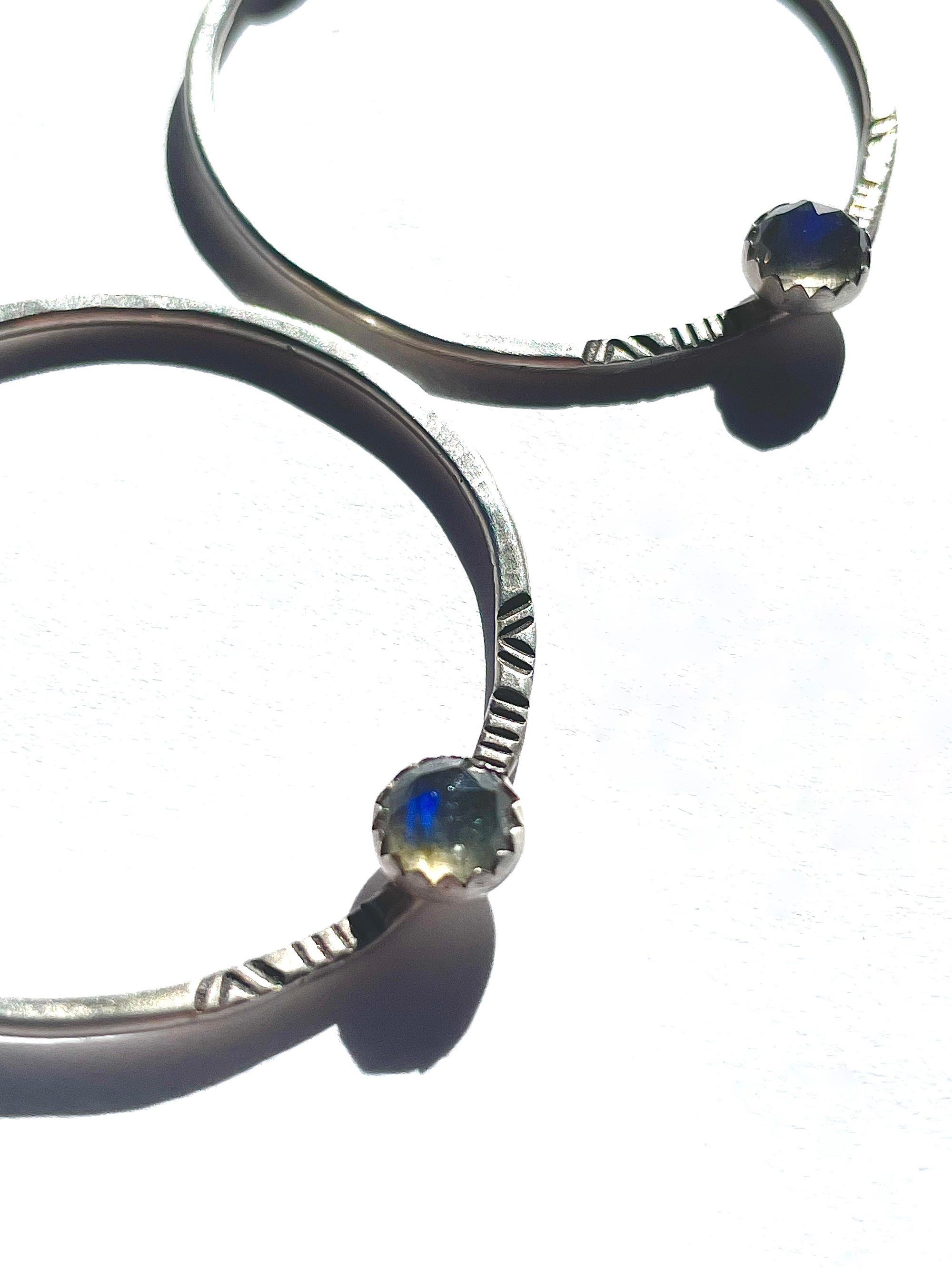 Labradorite Line and Chevron Silver Circle Earrings