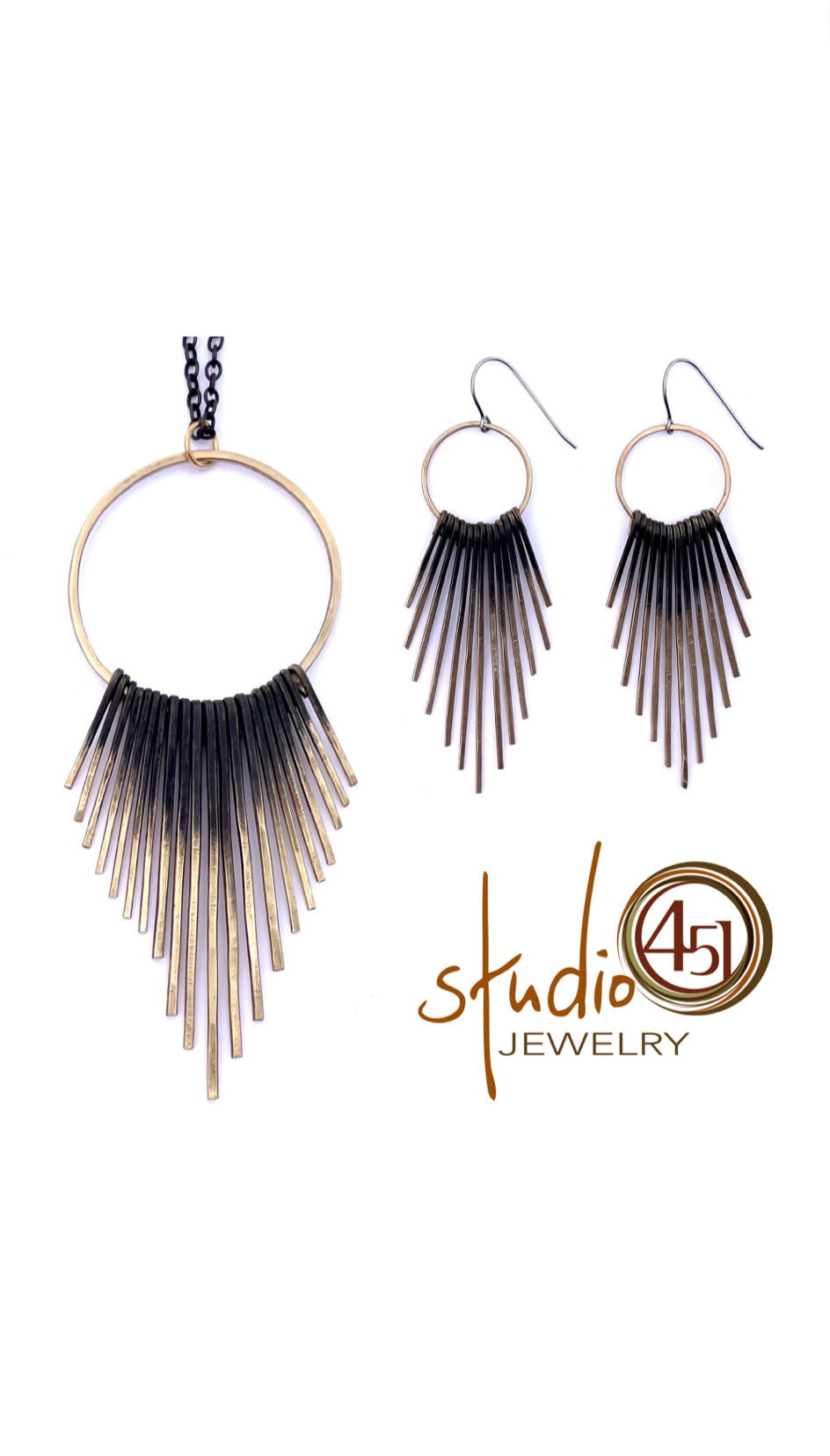 Circle Straight Fringe Earrings + Necklace, Brass