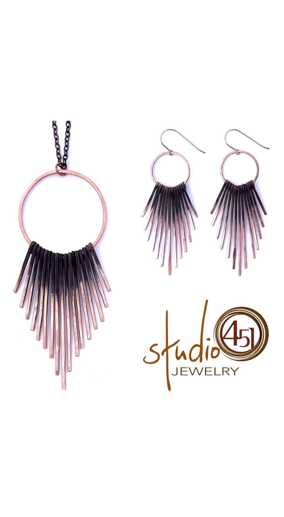 Circle Straight Earrings + Necklace, Copper