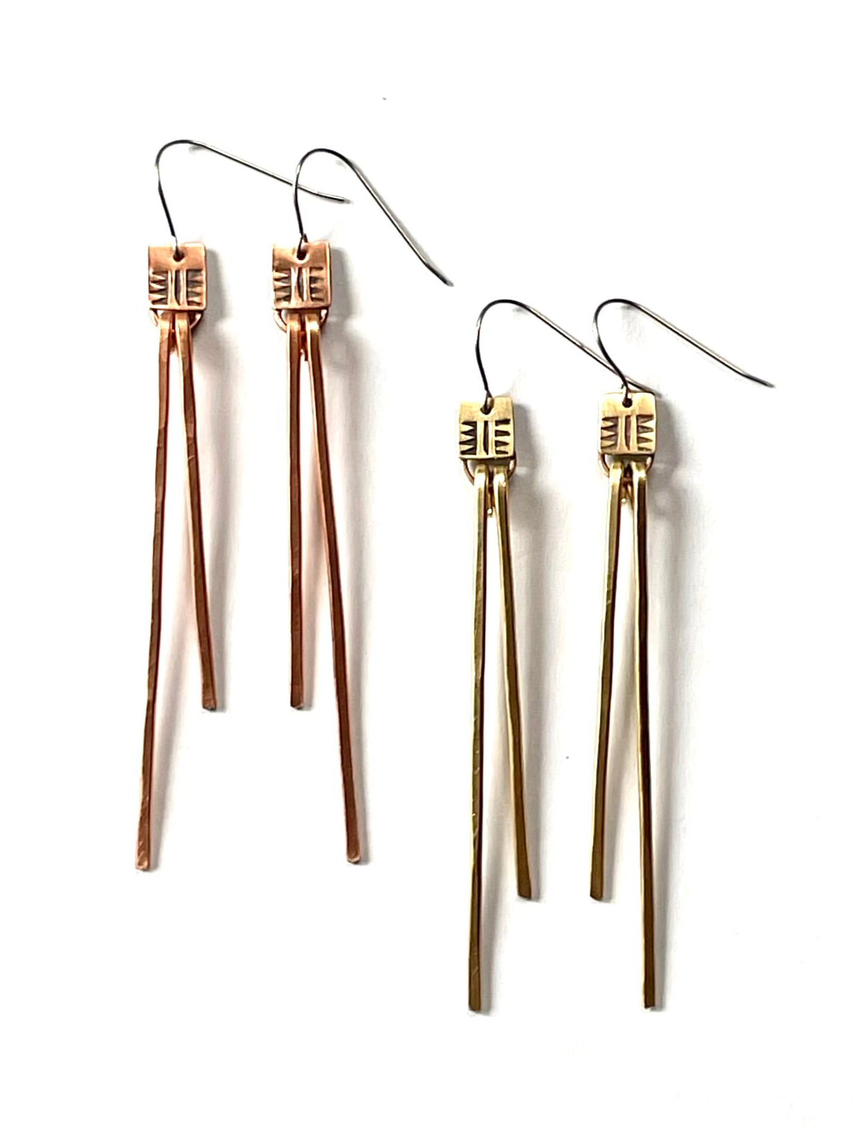 Southwest Stamped Fringe Dangle Earrings