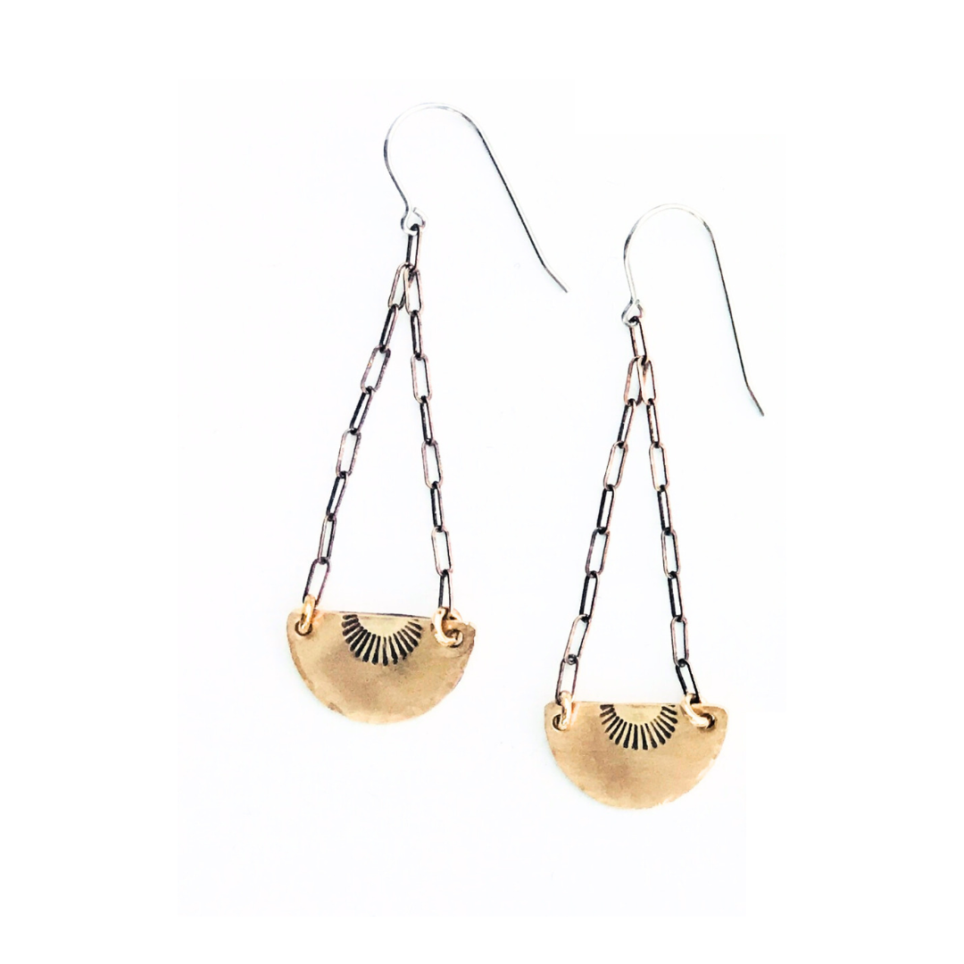 Half Moon and Crescent Chain Earrings
