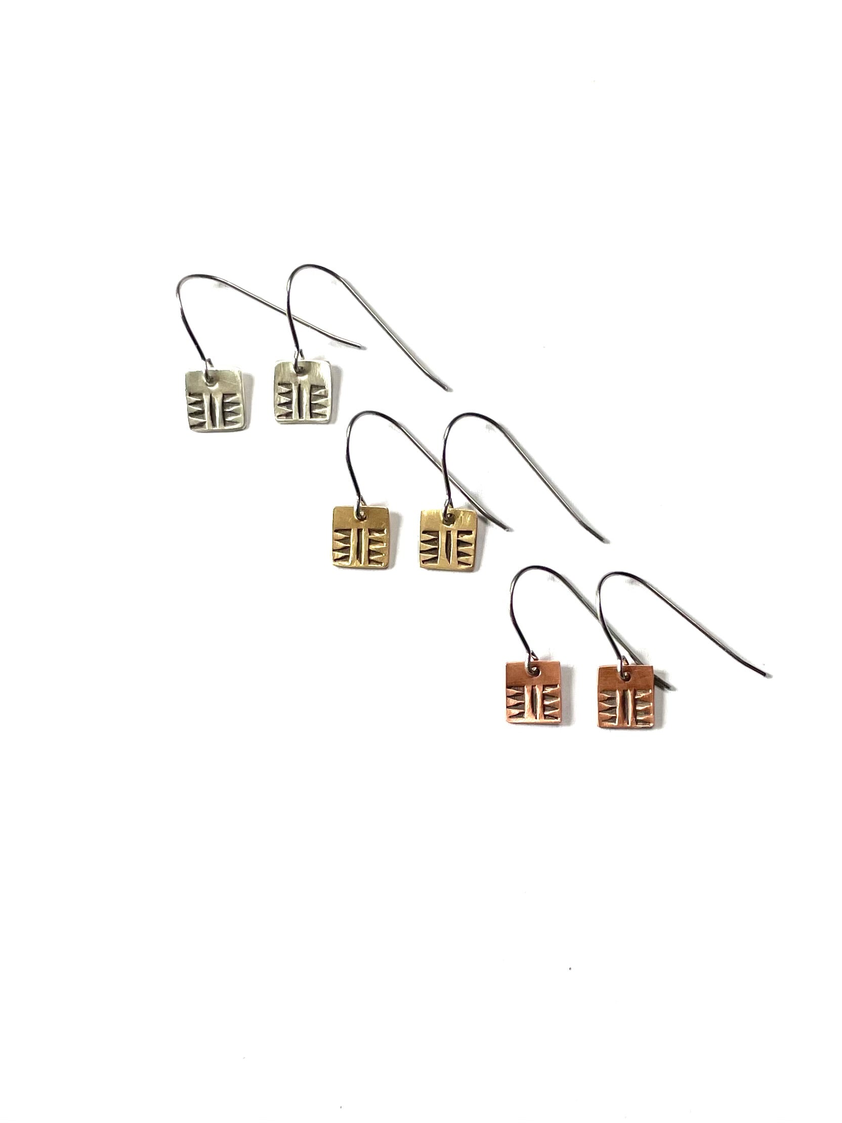 Handcrafted Southwest Stamped Rectangle Dangle Earrings