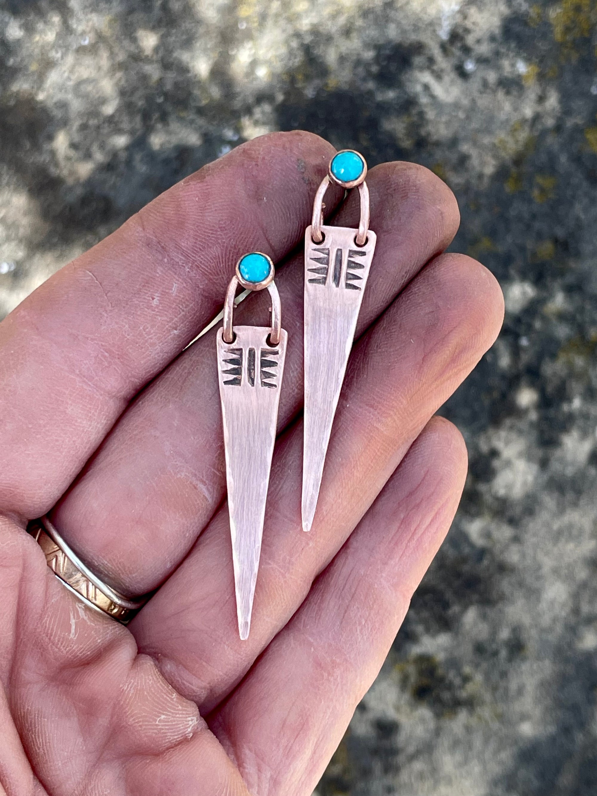 Southwest Stamped Turquoise Triangle Earrings