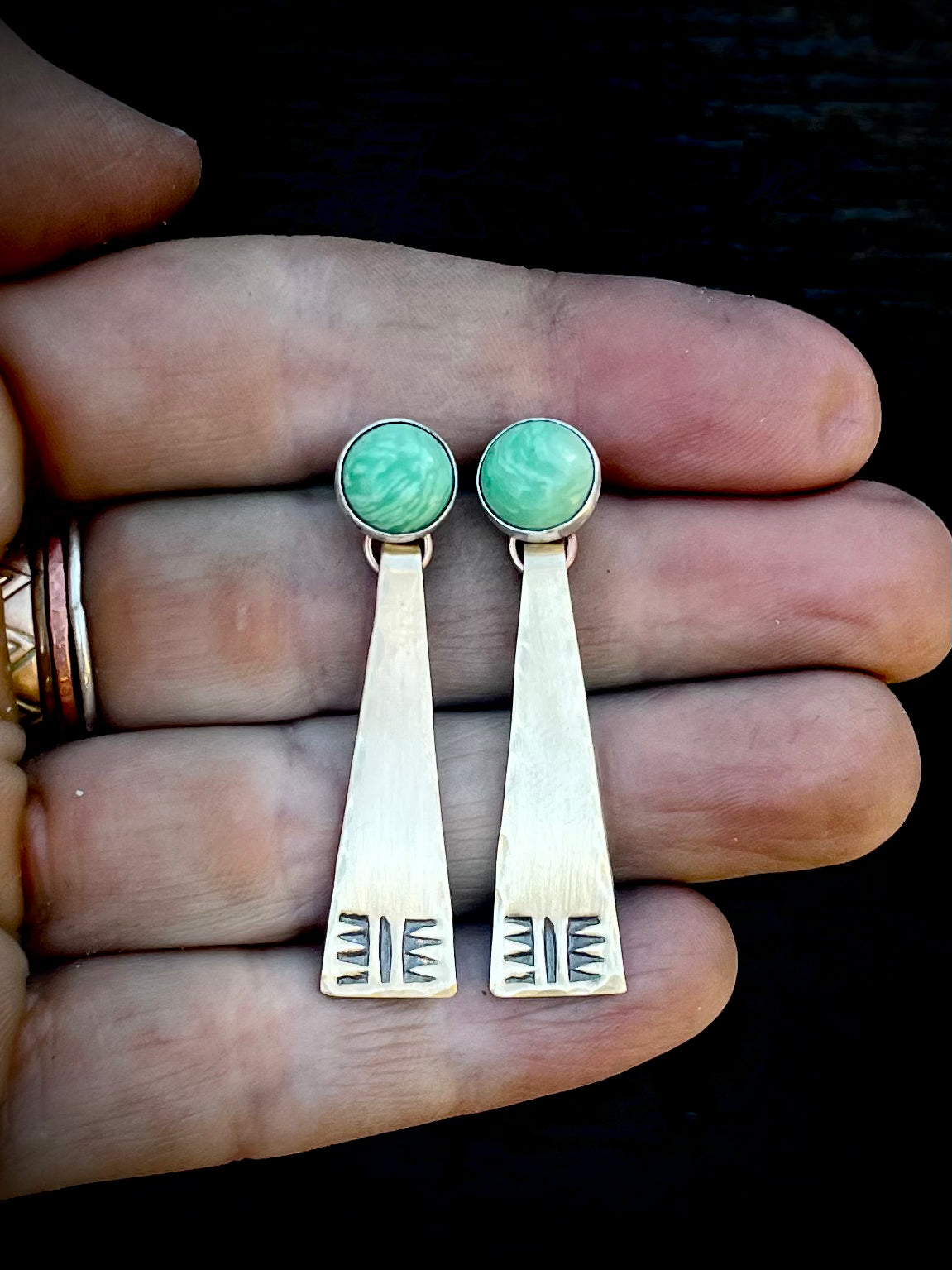 Variscite Southwest Stamped Earrings- Brass