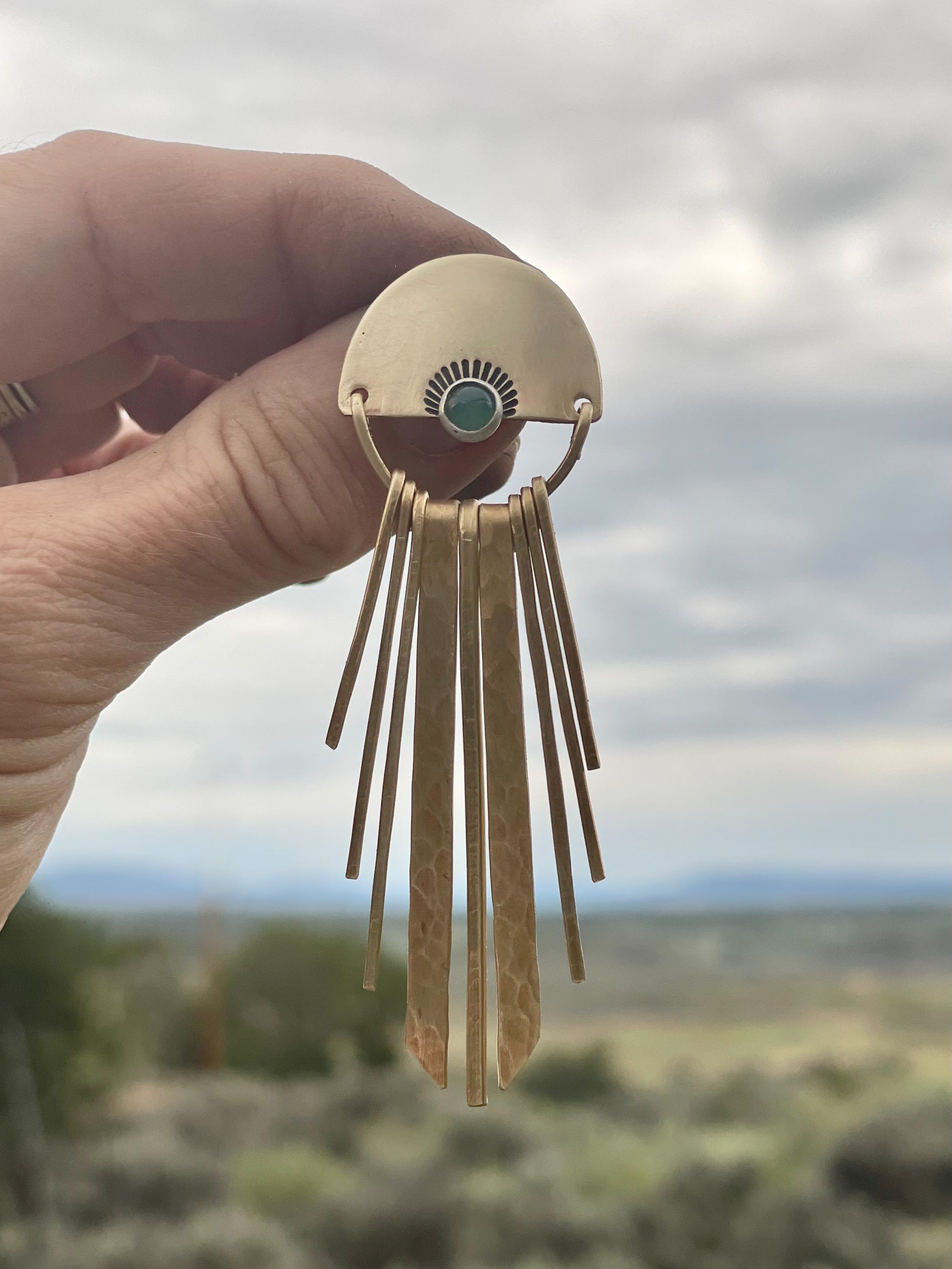 Chrysoprase Half Moon + Crescent Fringe Earrings