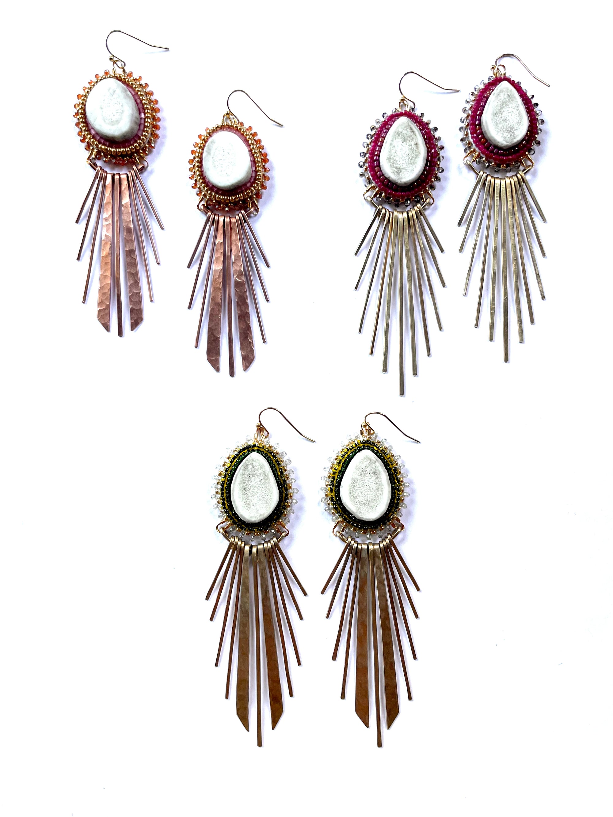 Antler Beaded Metal Fringe Earrings