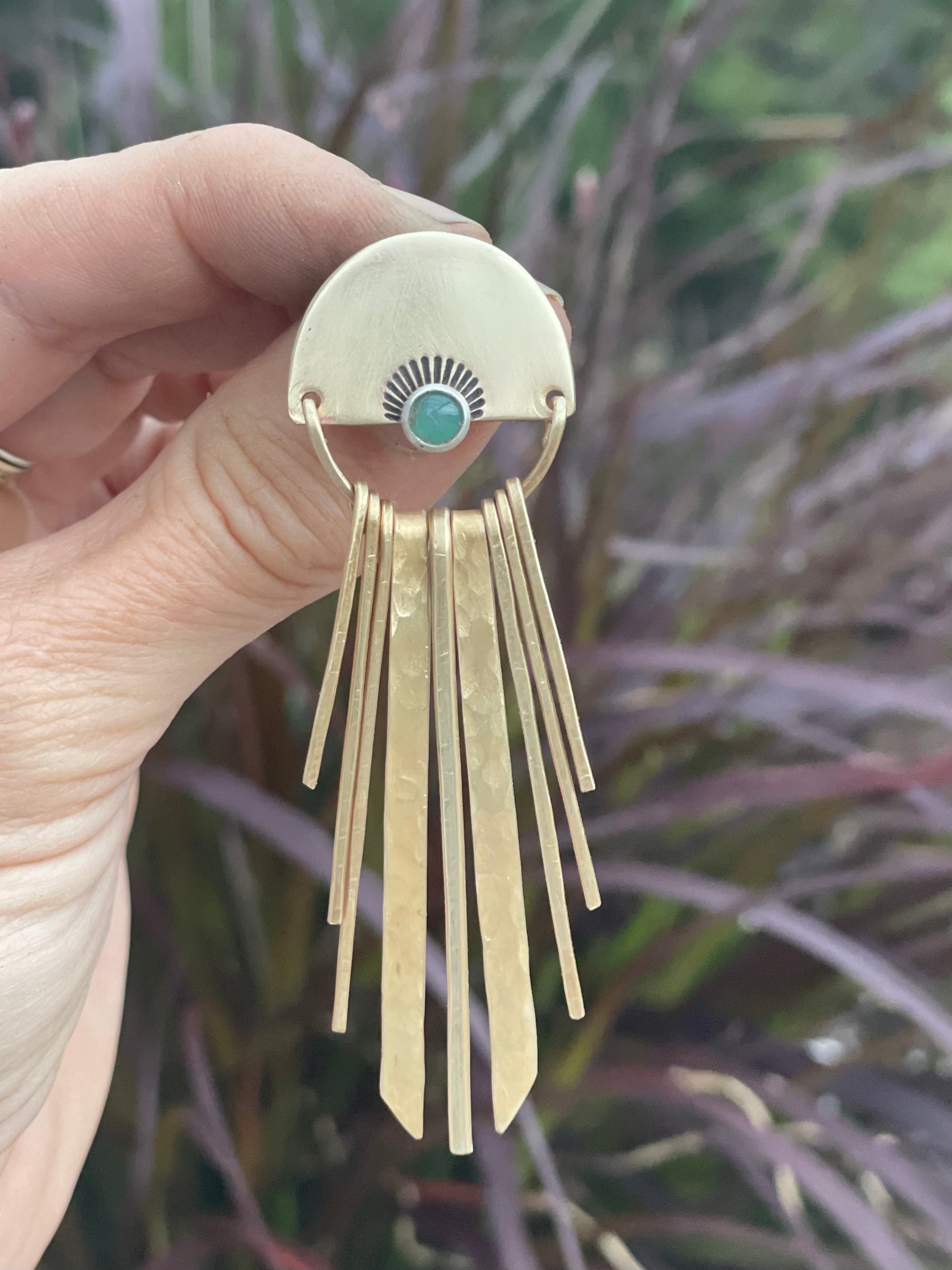 Chrysoprase Half Moon + Crescent Fringe Earrings