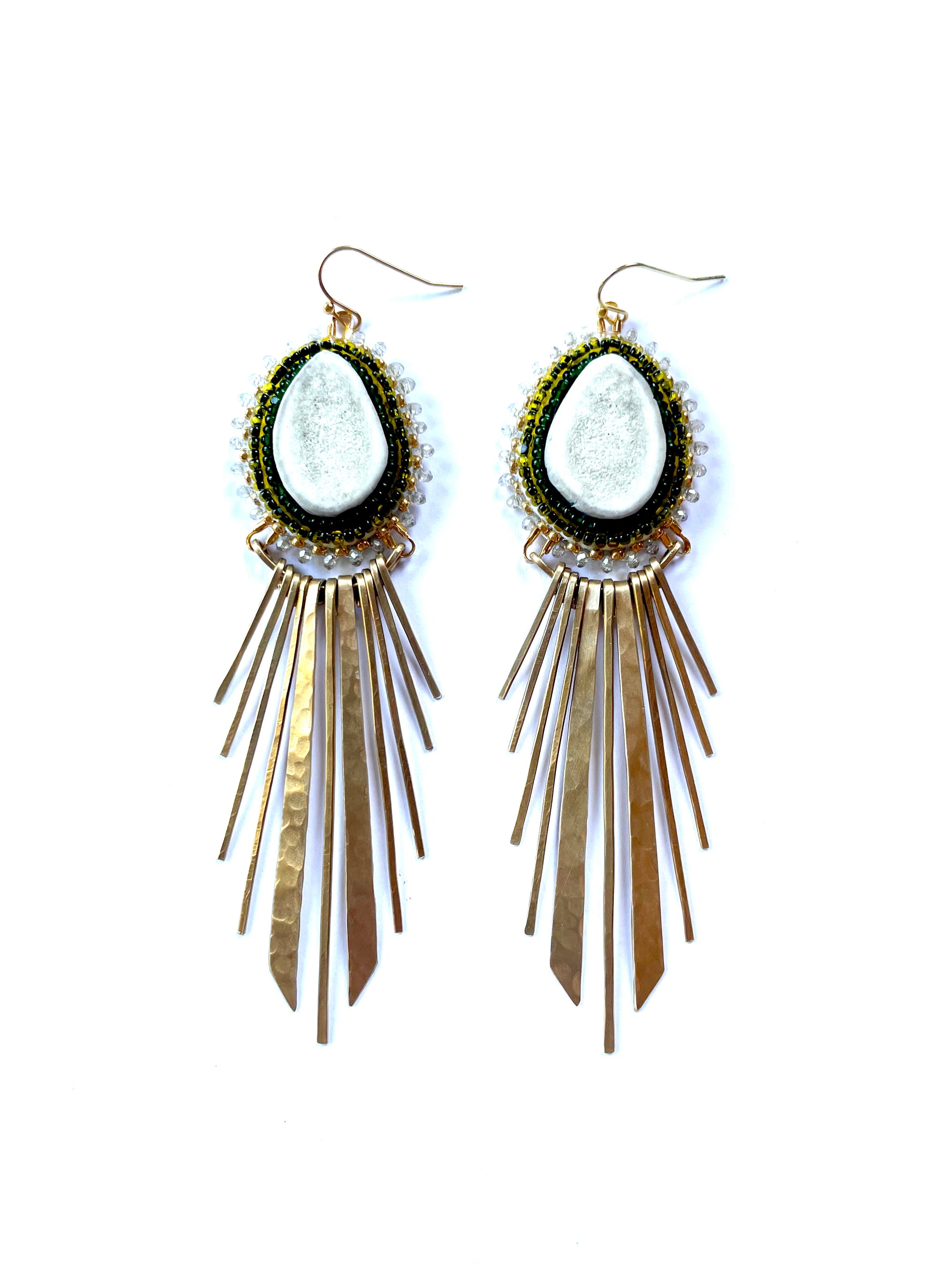 Antler Beaded Metal Fringe Earrings