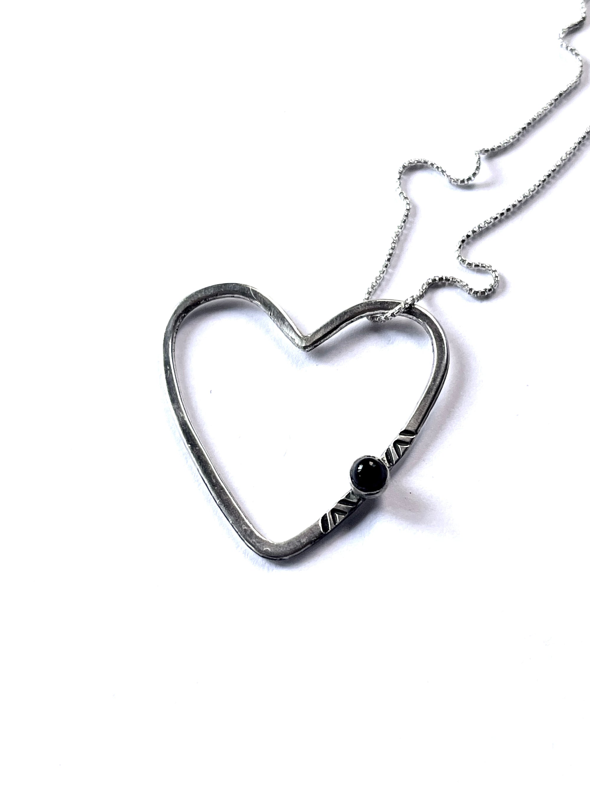 Black Onyx Chevron Stamped Heart Necklace