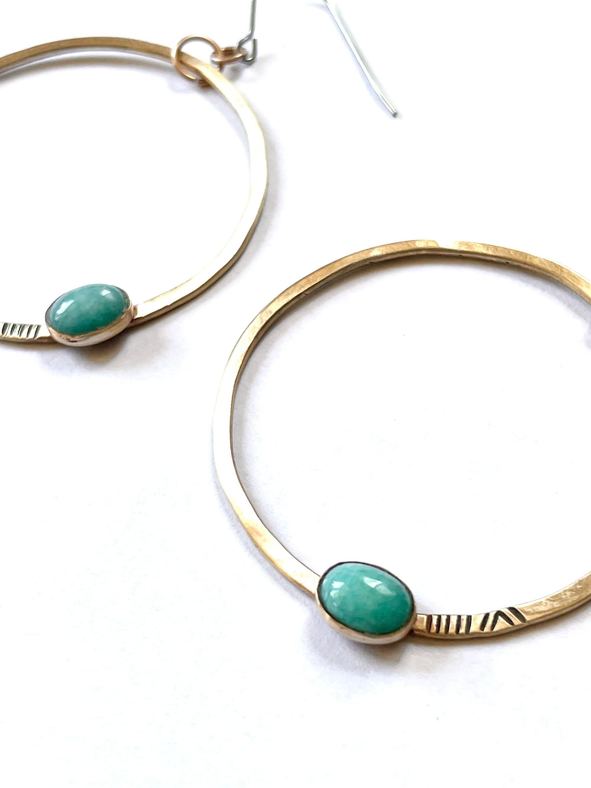 Brass Circle Line and Chevron + Amazonite Earrings