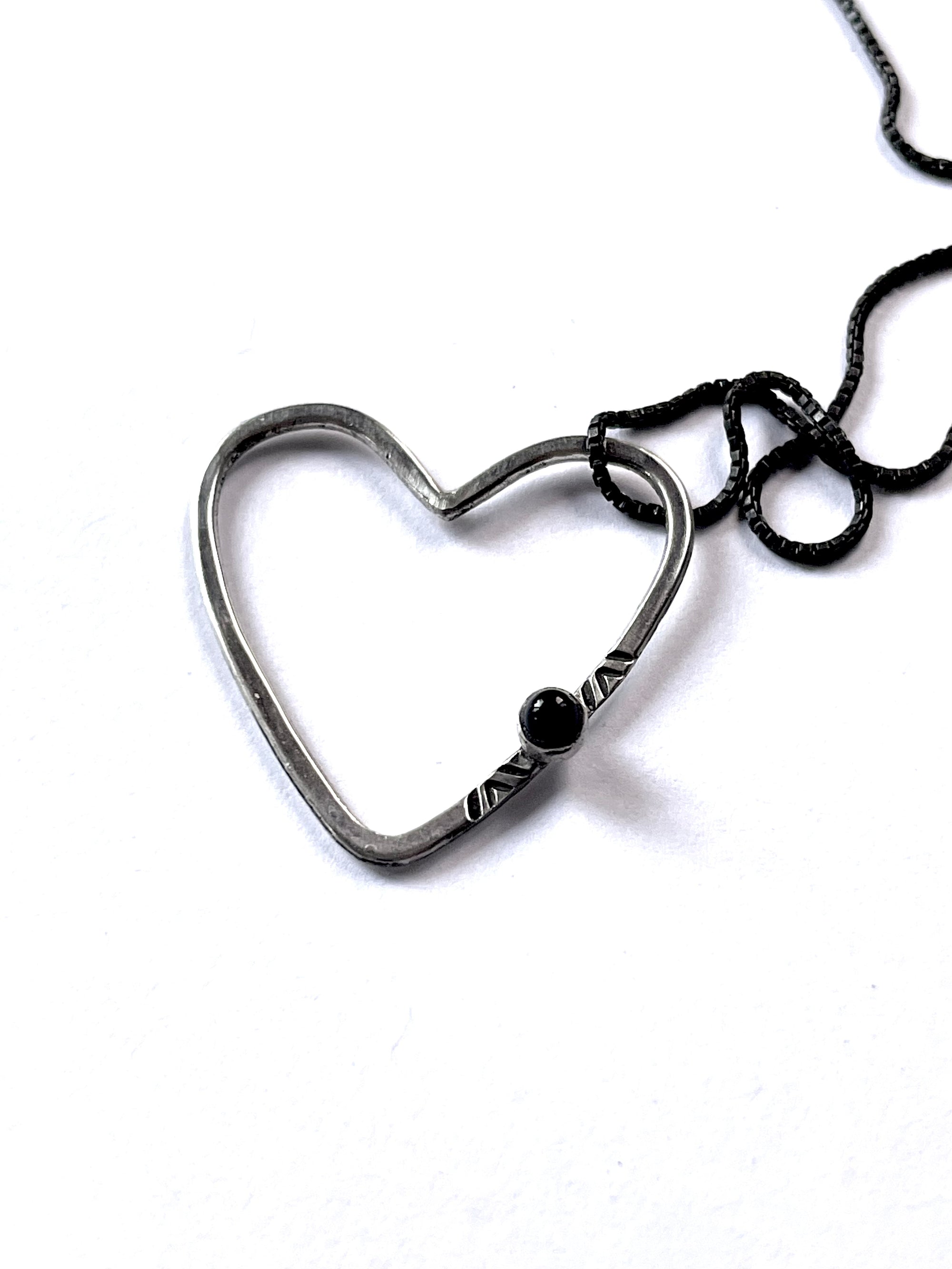 Black Onyx Chevron Stamped Heart Necklace