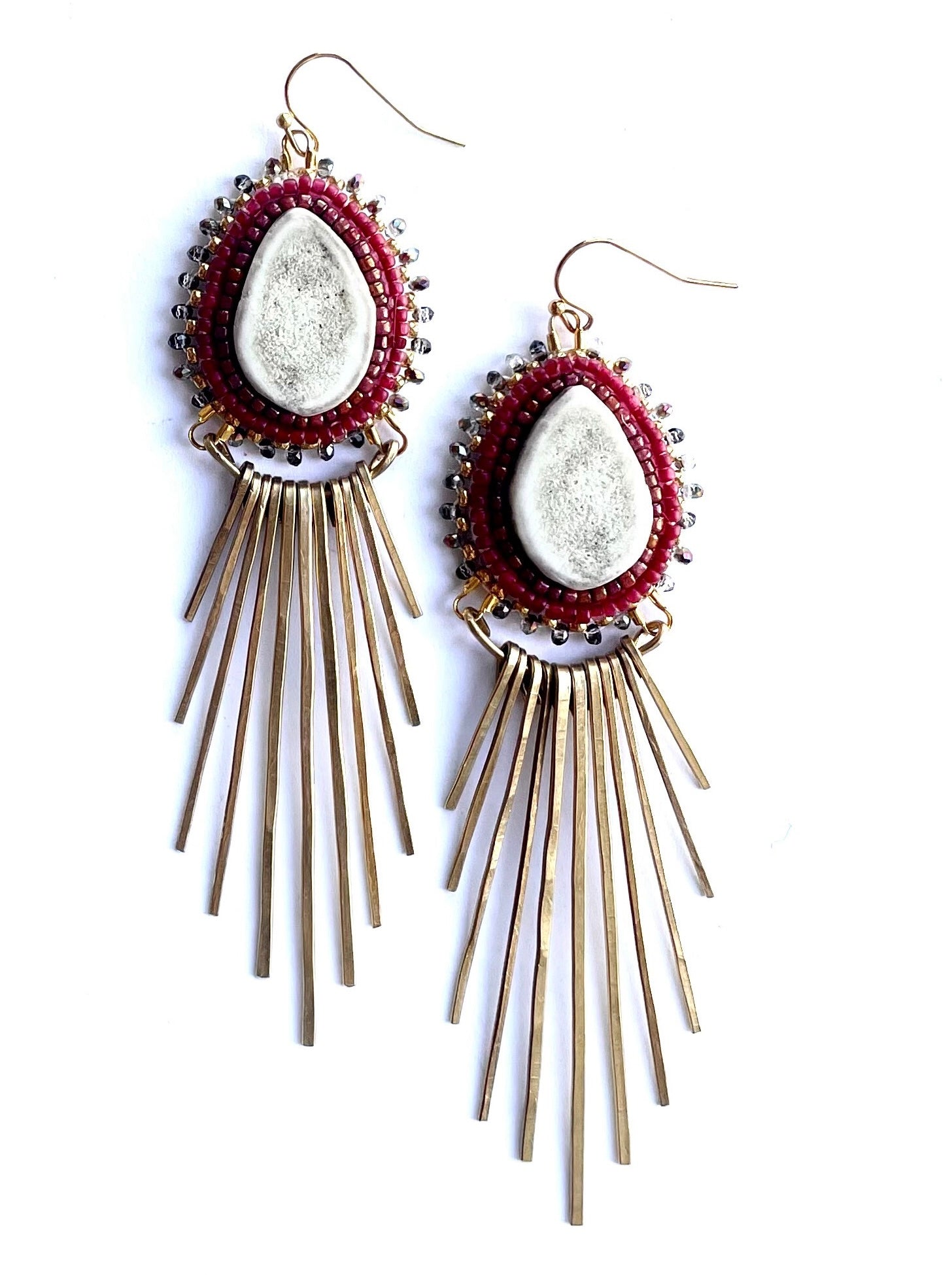 Antler Beaded Metal Fringe Earrings