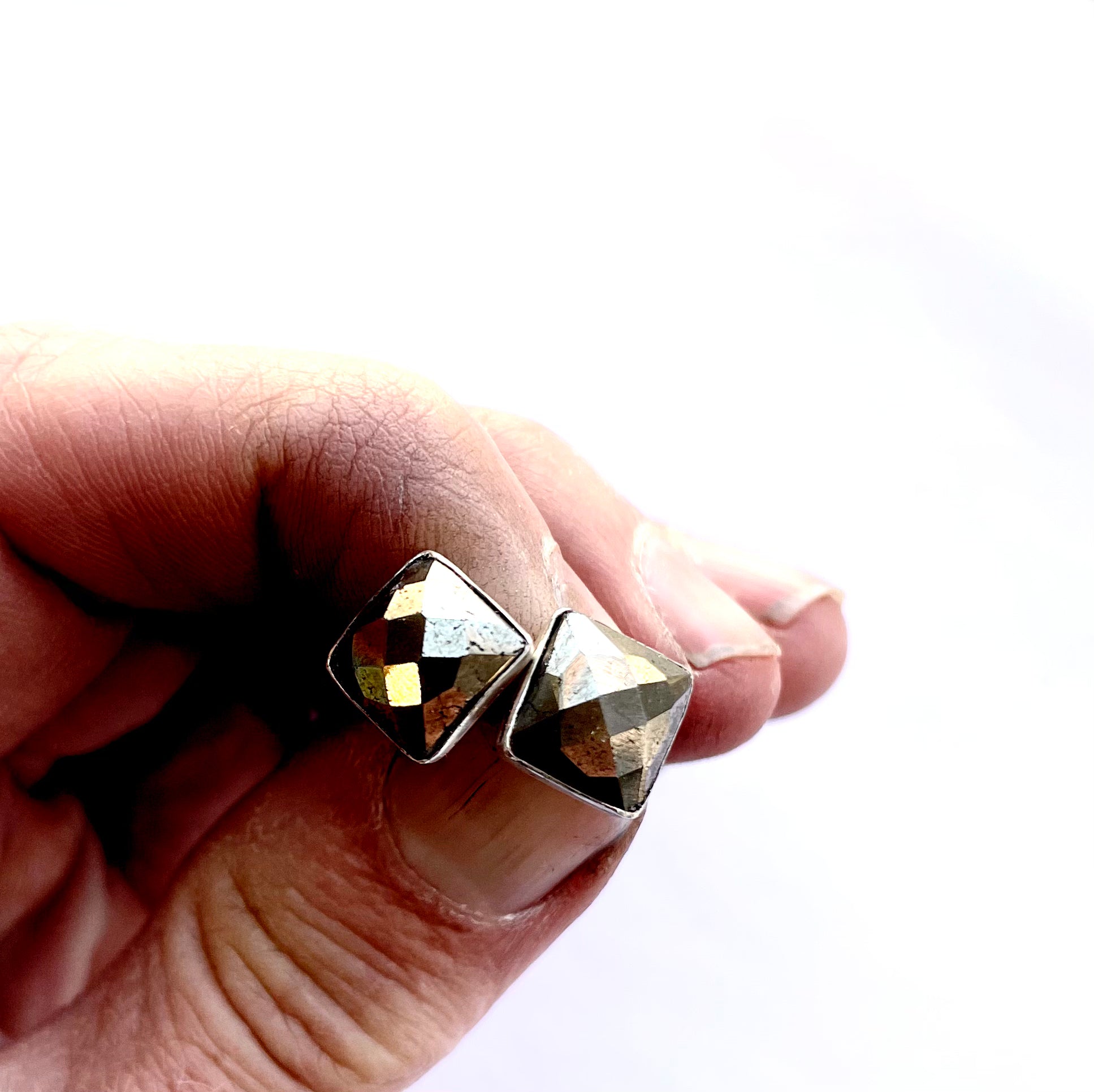 Pyrite Faceted SquareStud Earrings