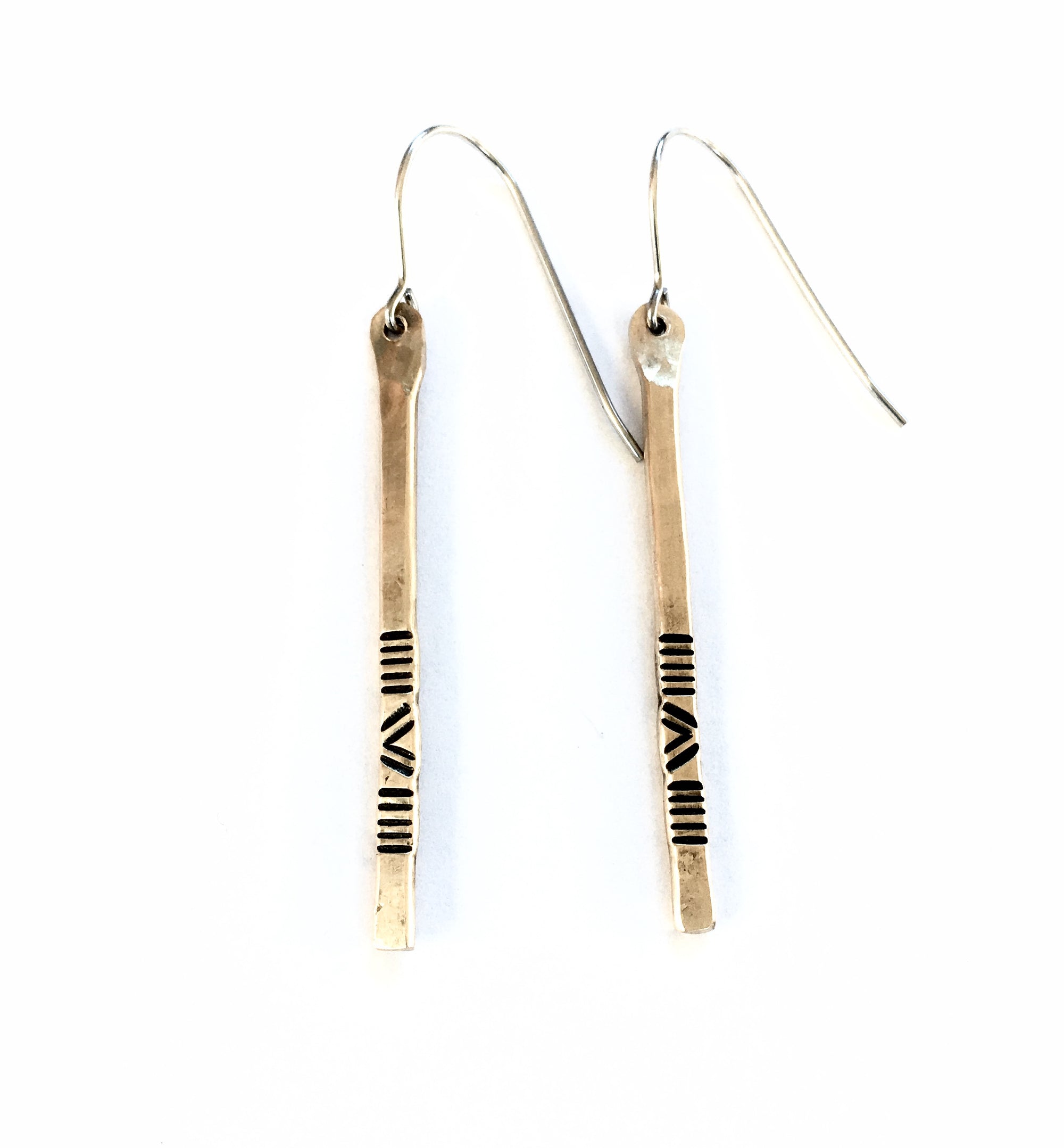 Line and Chevron Stamped Earrings, Short